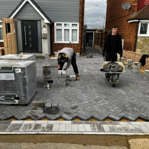 front charcoal block paved driveway side entrance 16